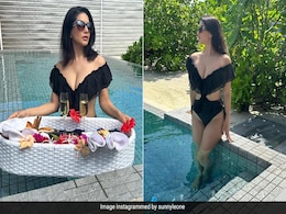 There Was "No Filter Needed" For Sunny Leone's Breakfast In The Pool Wearing A Black Ruffled Swimsuit There Was "No Filter Needed" For Sunny Leone's Breakfast In The Pool Wearing A Black Ruffled Swimsuit