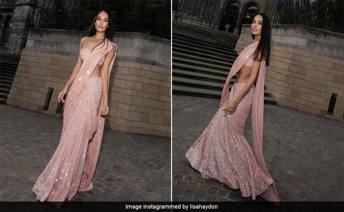 Lisa Haydon Plays The Perfect Dancing Bridesmaid To Her Sister In The Glitziest Pink Arpita Mehta <i>Saree</i>