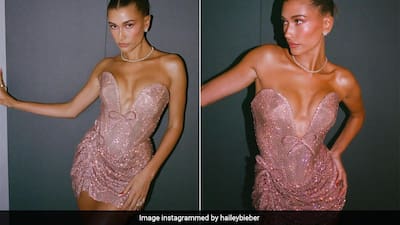 hailey bieber pink sparkly dress Watch Hailey Bieber Get Ready for a Big Event in Just 30 Minutes in New YouTube Video