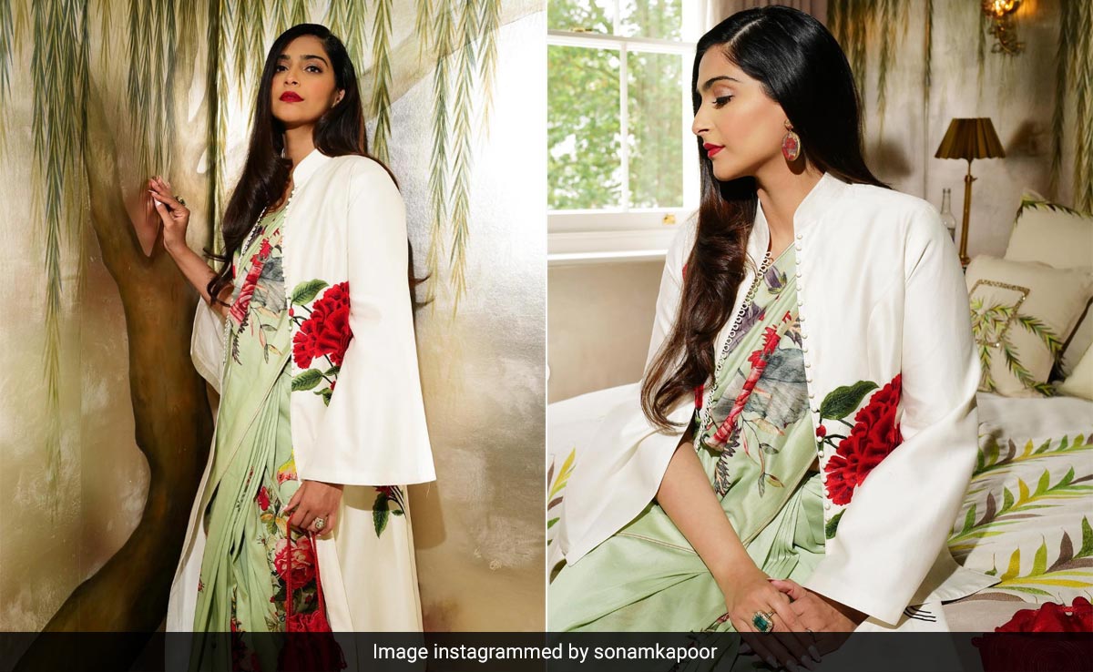 Sonam Kapoor's Floral <i>Saree</i> And Trench Blooms Like A Summer Day In London