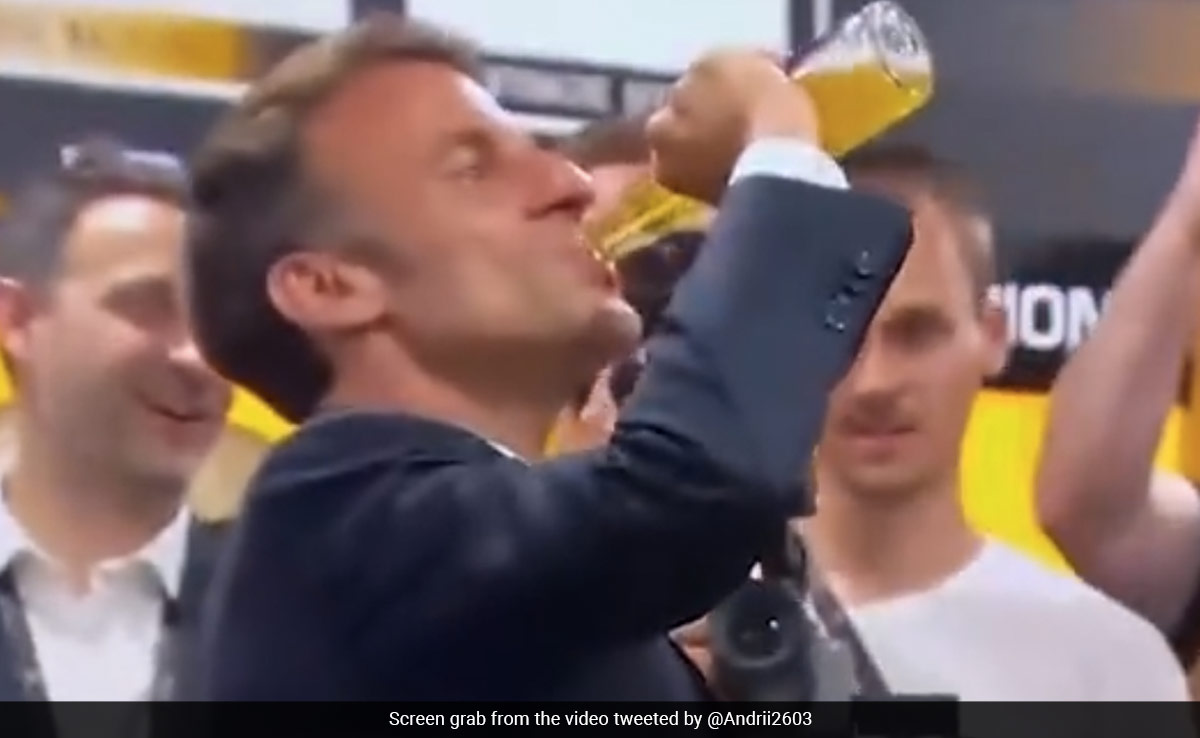 Video: French President Macron Chugs Beer With Rugby Team