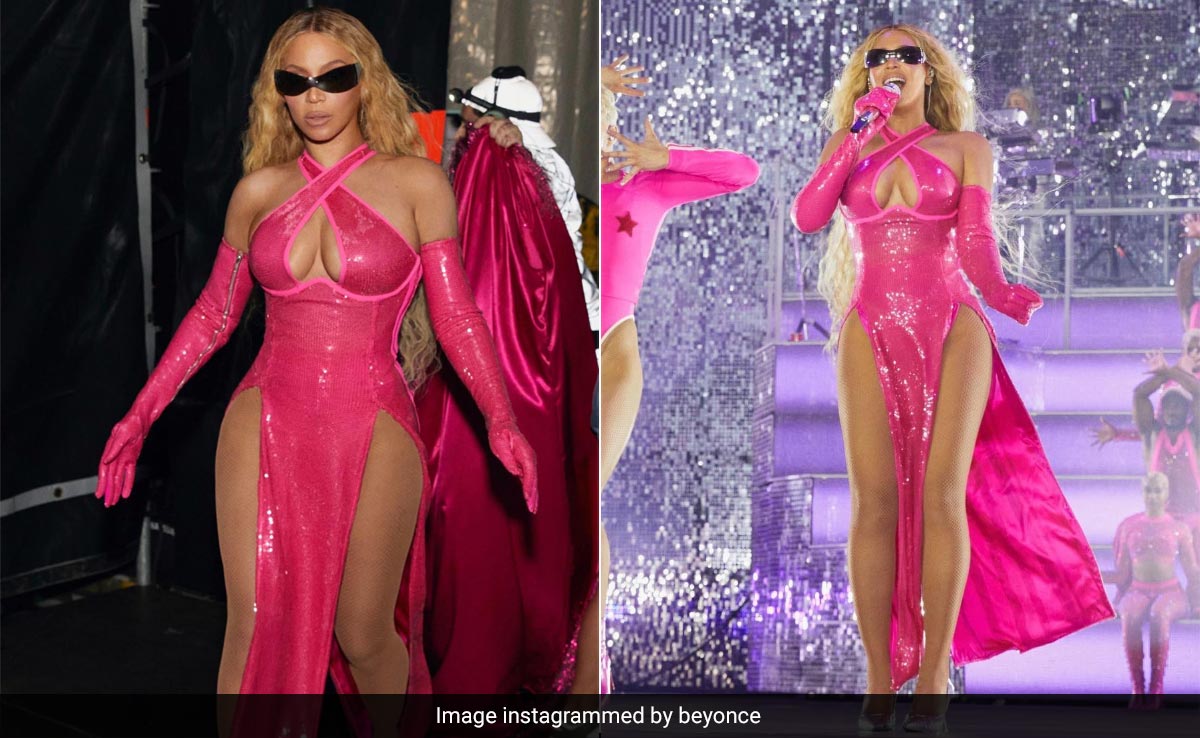 Beyonce's Pink Sequin Dual Slit Gown Was "Inspired By Studio 54, Bob Mackie And The Disco Era"