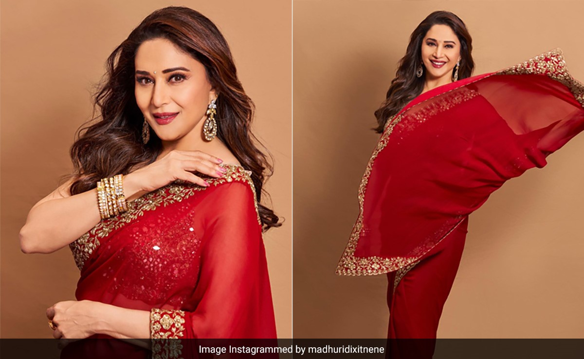 Madhuri Dixit's Red And Golde <i>Saree</i> Is Ethnic Fashion Done To Perfection