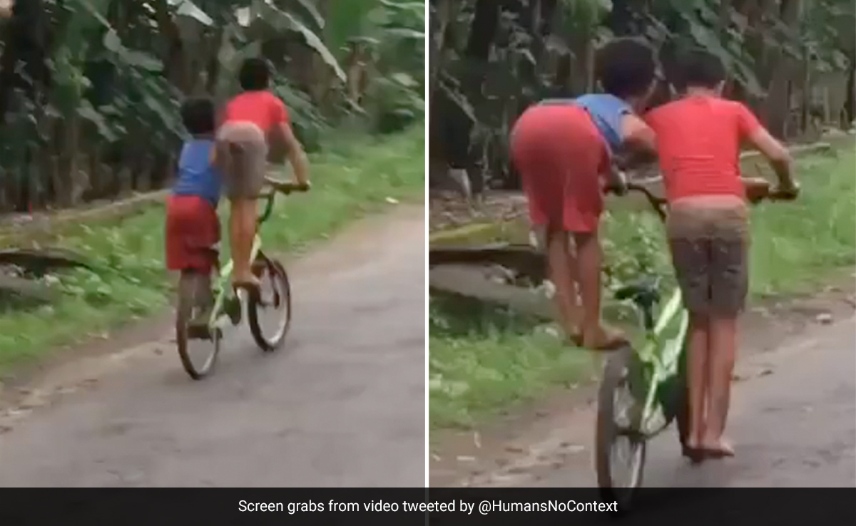 साइकिल चलाते दो छोटे बच्चों ने लगाया देसी जुगाड़, टीमवर्क देख इम्प्रेस हुए 4 मिलियन से ज्यादा लोग