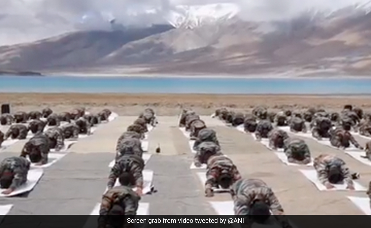 International Yoga Day: Army Personnel Perform Yoga At Ladakh's Pangong Tso Lake