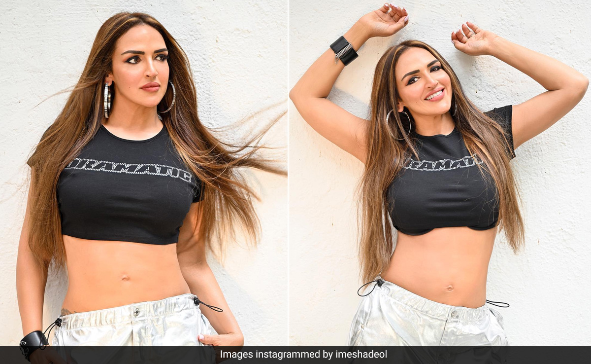 Esha Deol Shines Even While Keeping It Cool In Metallic Silver Pants And A Crop Top