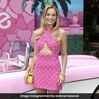 margot robbie pink polka dot dress i>Barbie The Movie</i> Promotions: Margot Robbies Polka Dot Valentino Mini  Dress Is Based On What Barbie Wore In Mattels 2015 Pink And Fabulous Line