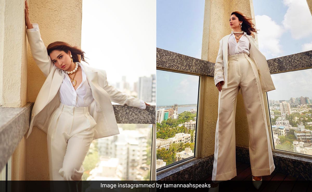 Tamannaah Bhatia's Crisp Ivory Pantsuit With Gold Jewellery Serves 'Boss Lady In Summer' Vibes