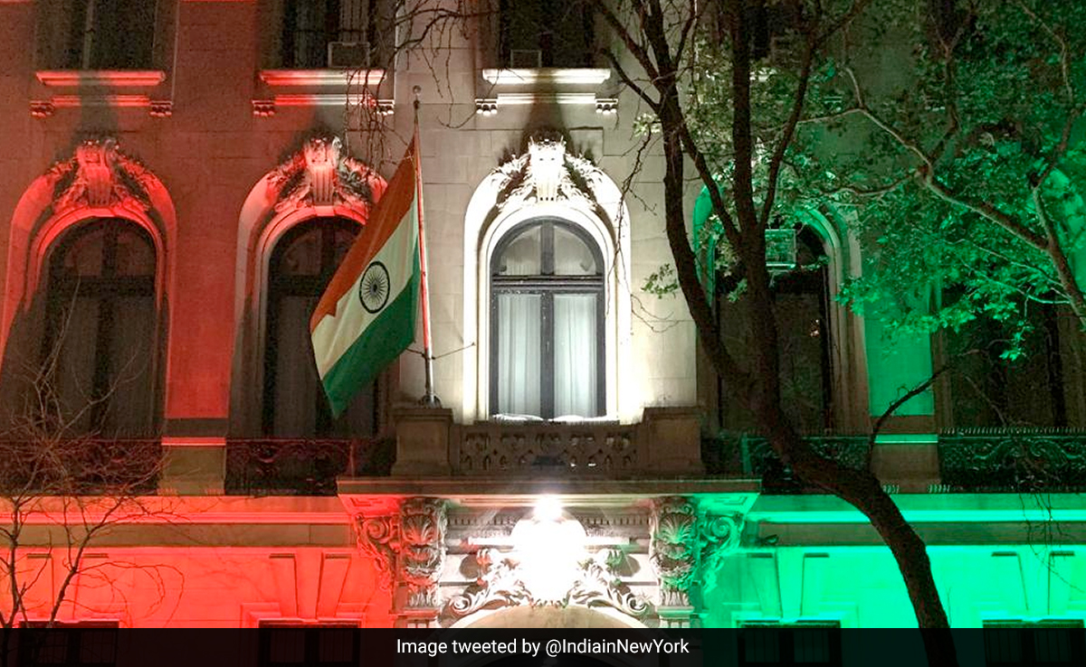 New York Indian Embassy Lit Up In Tricolour To Mark PM Modi's Visit