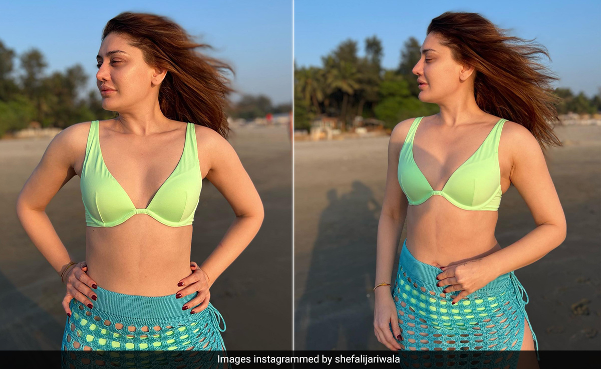 Shefali Jariwala's Golden Hour At Sea Is Complete Only In A Green Bikini And Blue Crochet Sarong
