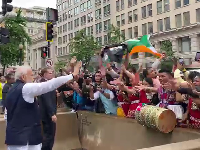 Indian Community Greets PM Modi Outside Washington Hotel