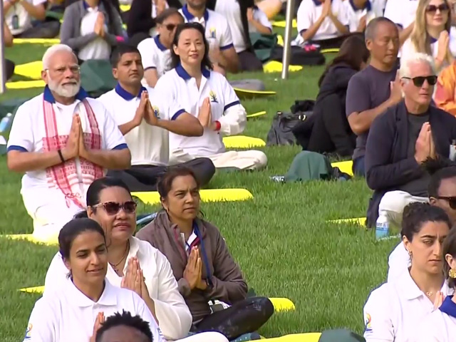 PM Modi Leads Yoga Session At UN Lawns In New York