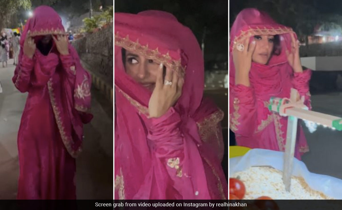 चेहरा छिपाते हुए गंगा घाट पहुंचीं हिना खान, फैन्स को पसंद आया 'घूंघट वाला लुक'
