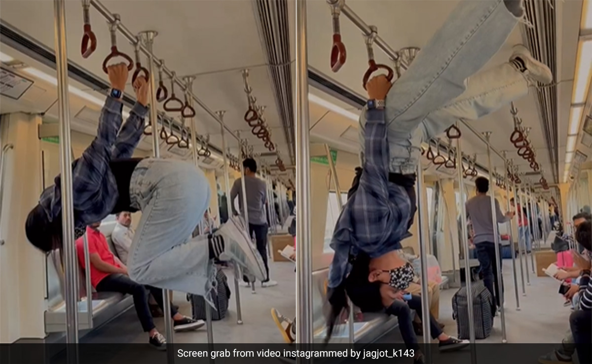 मेट्रो में रेलिंग से लटककर वर्कआउट करती दिखी महिला, स्टंट देख दंग रह गए लोग, Video वायरल