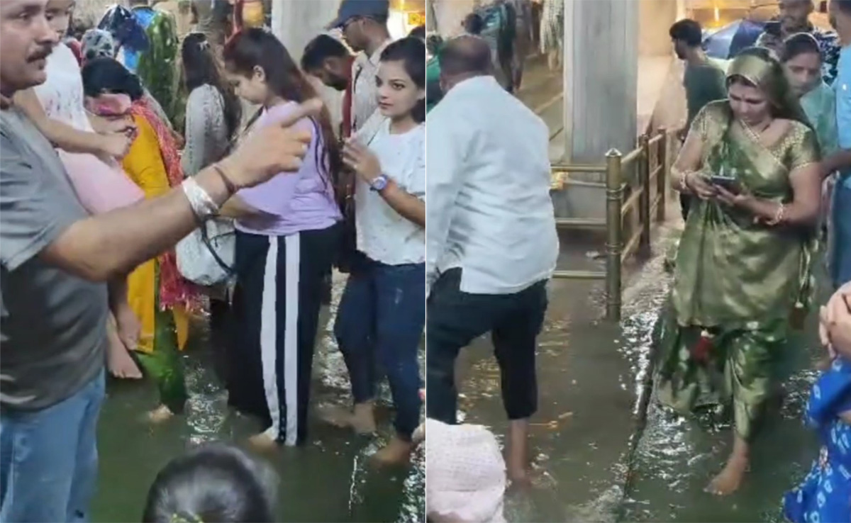 उज्जैन : महाकाल मंदिर में घुटनों तक भरा पानी, श्रद्धालु परेशान