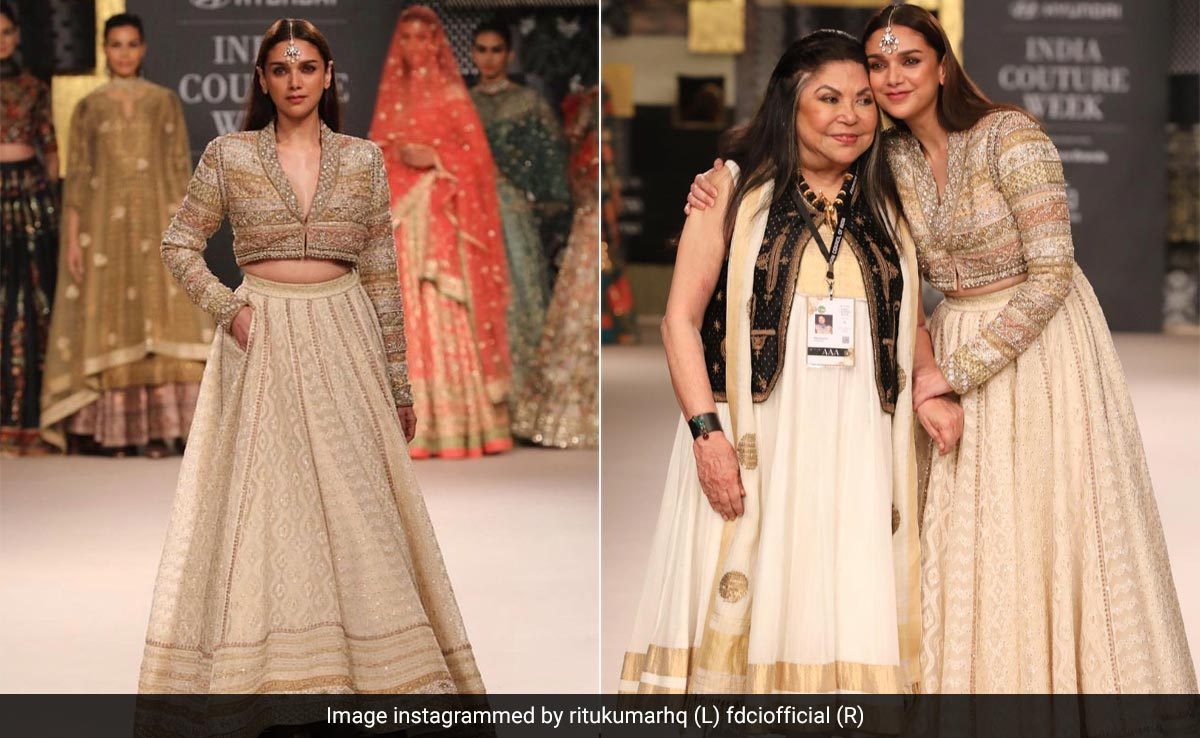 Aditi Rao Hydari Radiated Grace In A Regal Ivory <i>Lehenga</i> As The Showstopper For Ritu Kumar