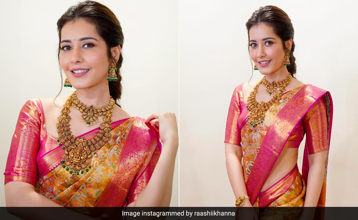 We Almost Mistook Raashii Khanna For A South Indian Bride In A <i>Kanjeevaram Saree</i> And Temple Jewellery