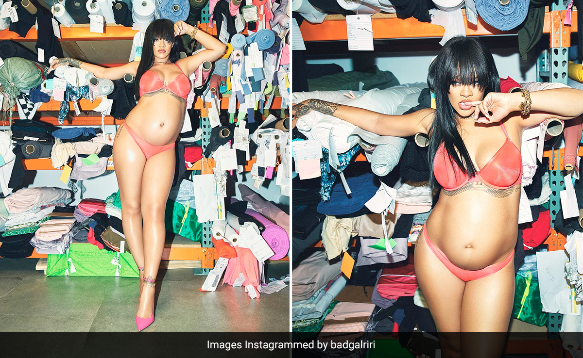 Nothing Could Stop Pregnant Rihanna From Posing In Savage X Fenty's Pink Two-Piece Set
