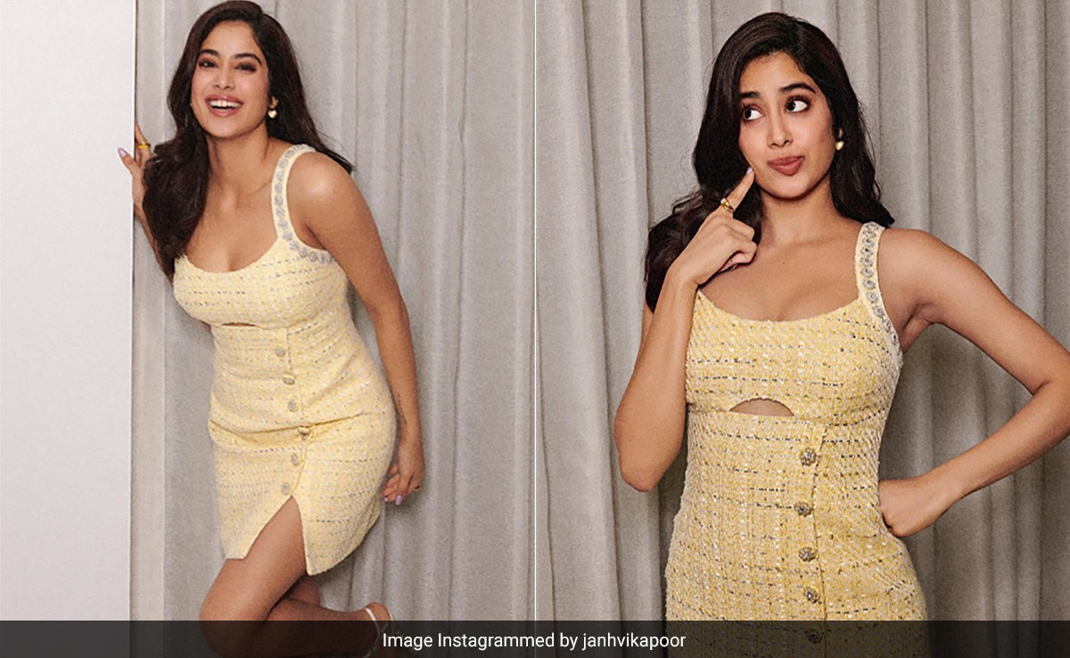 The Many Moods Of The Fashionable Janhvi Kapoor In A Lemon Tweed Mini Cutout Dress