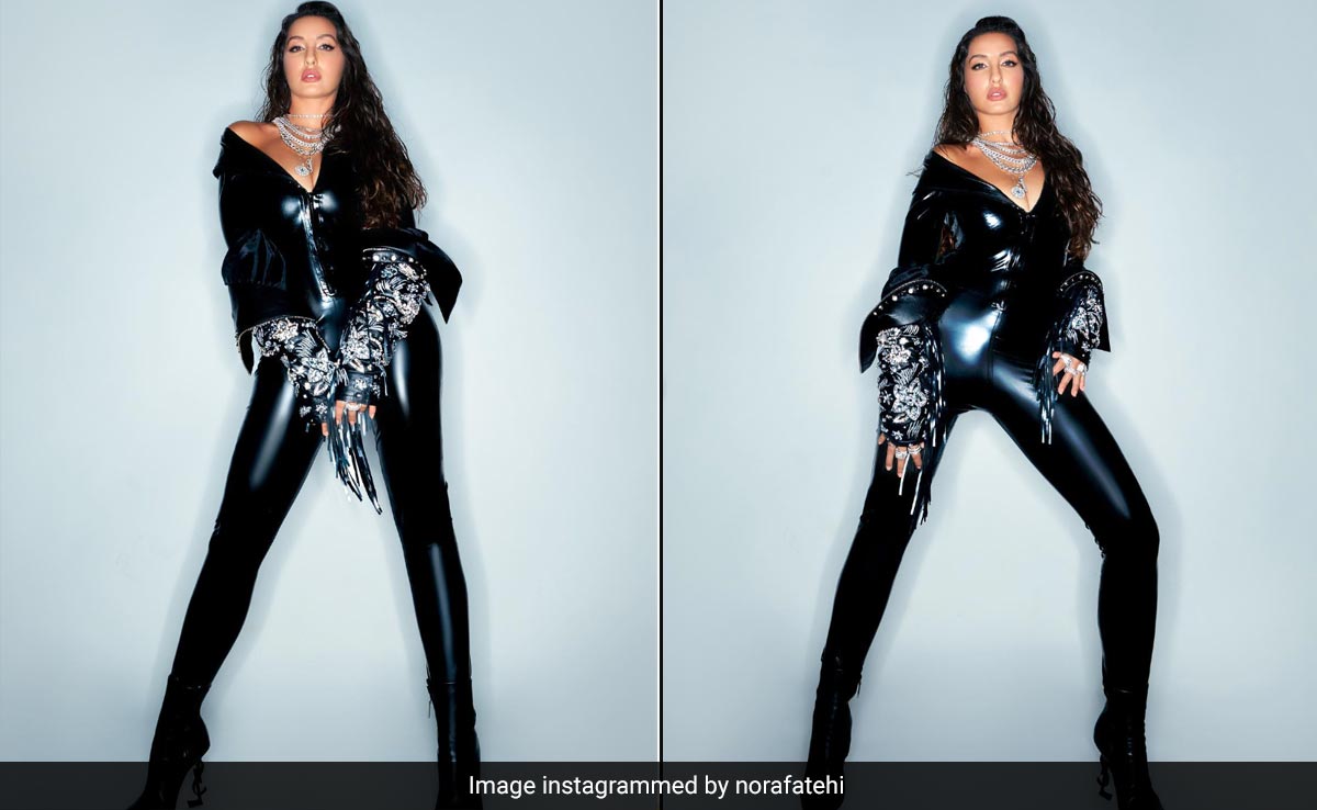 If Cat Woman Went Glam, She'd Look Like Nora Fatehi In A Sleek Black Latex Catsuit