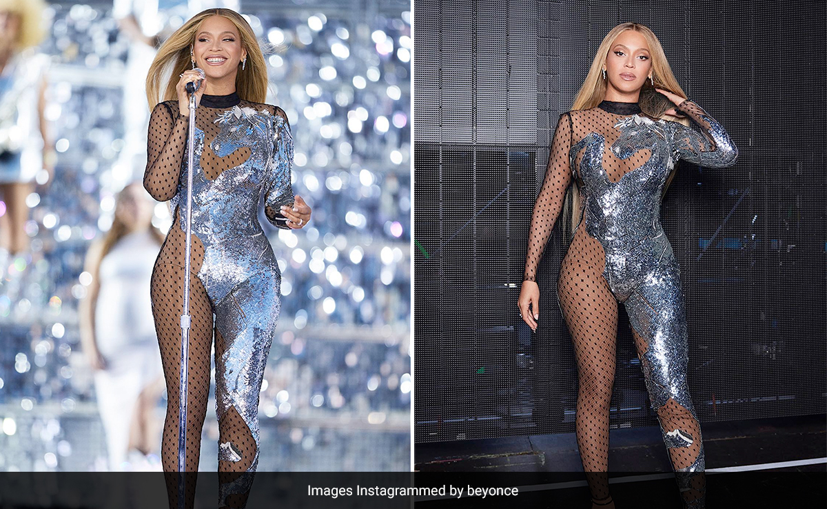 Beyonce's Alexander McQueen Bodysuit Was Part Sheer Polka Dot And Part Silver Sequin Horse