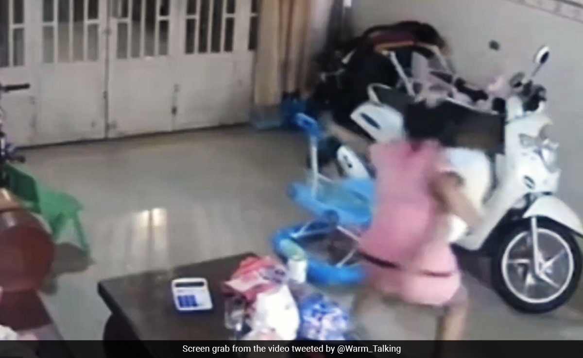 Terrifying Video Shows Mother Saving Her Child Seconds Before Home Ceiling Collapse In Cambodia