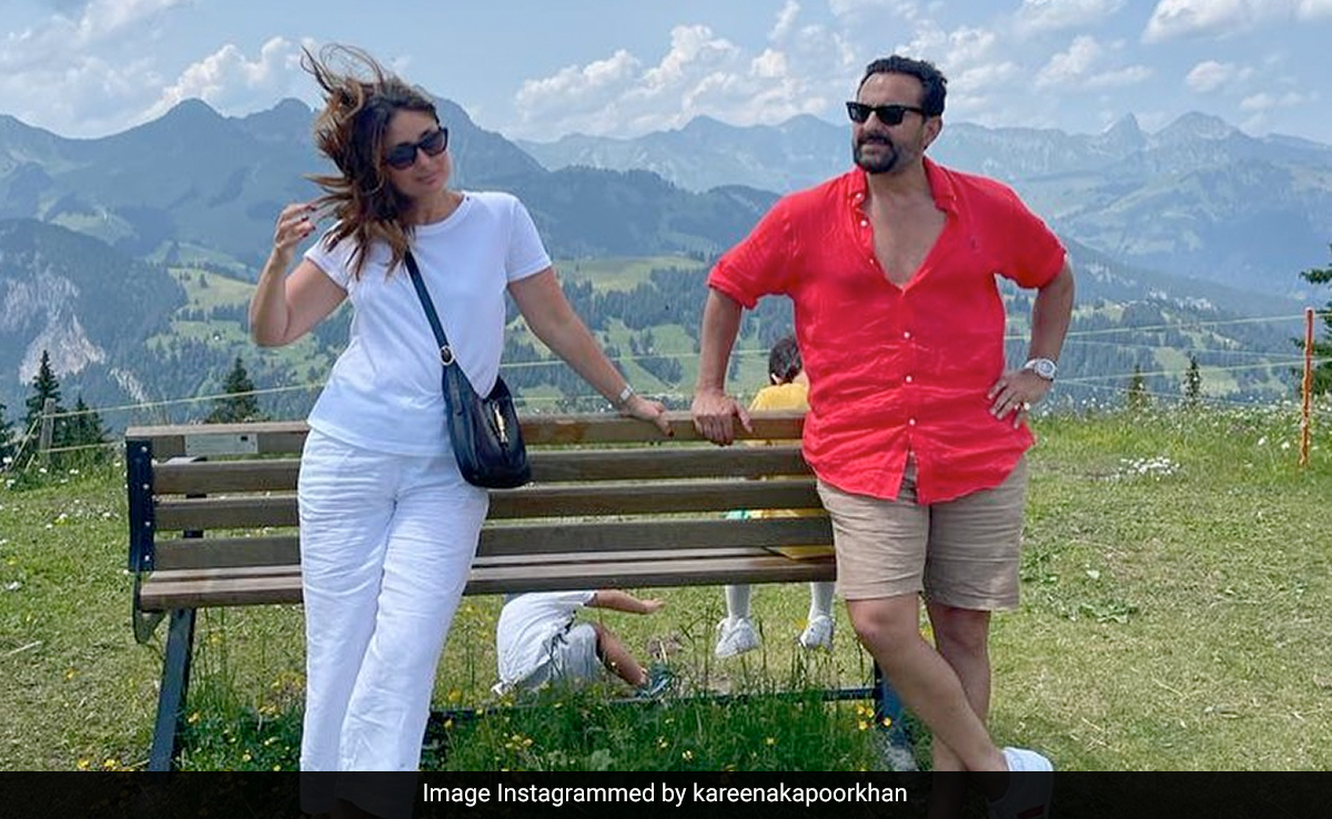 Kareena Kapoor-Saif Ali Khan Pose With Alps In The Background. Wind Is The Third Wheel