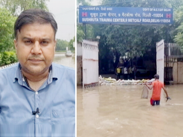 Delhi Hospital Puts Sandbags With Stones To Stop Floodwater From Entering Compound