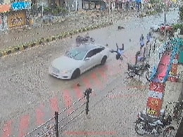 Video: In Karnataka Hit-And-Run, Car Ploughs Into Biker, Students Video: In Karnataka Hit-And-Run, Car Ploughs Into Biker, Students