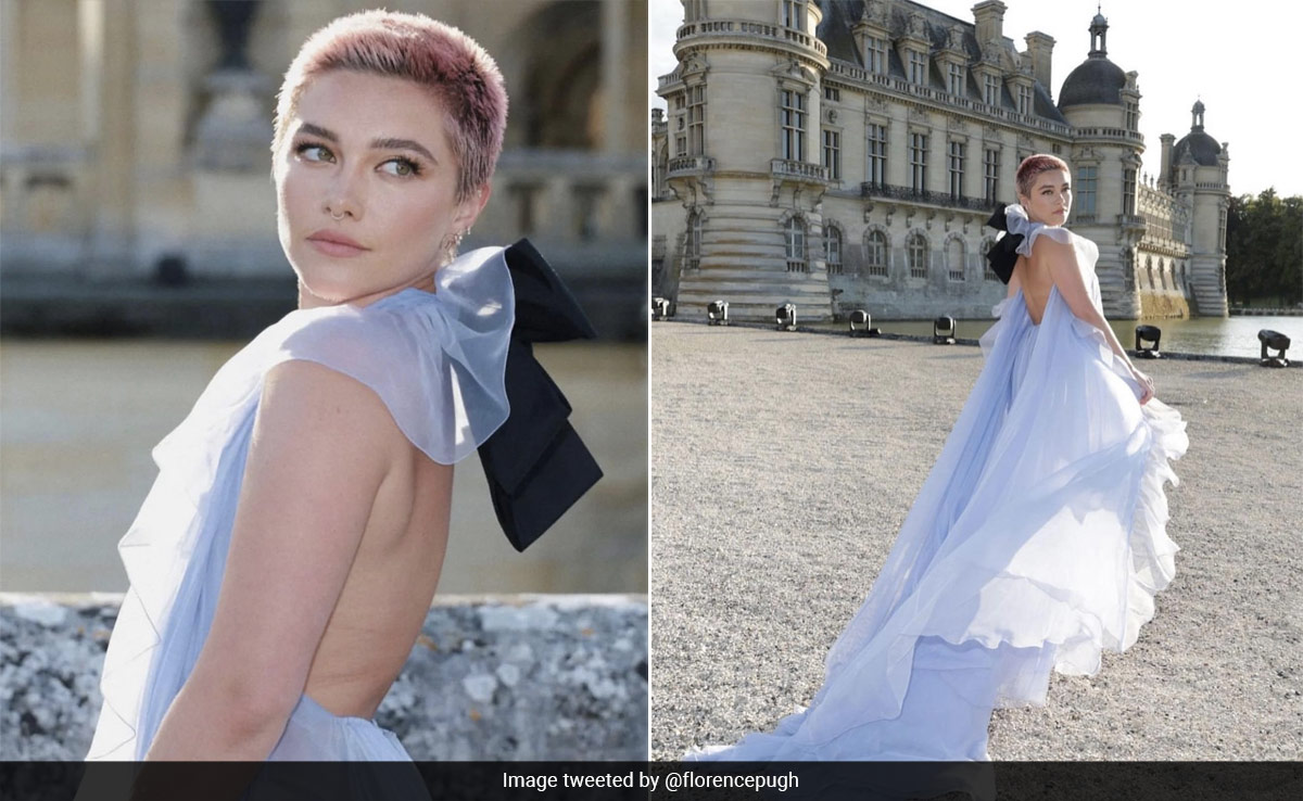Florence Pugh Is A Pastel Dream Come True In A Sheer Backless Ruffled Valentino Gown With Pink Hair