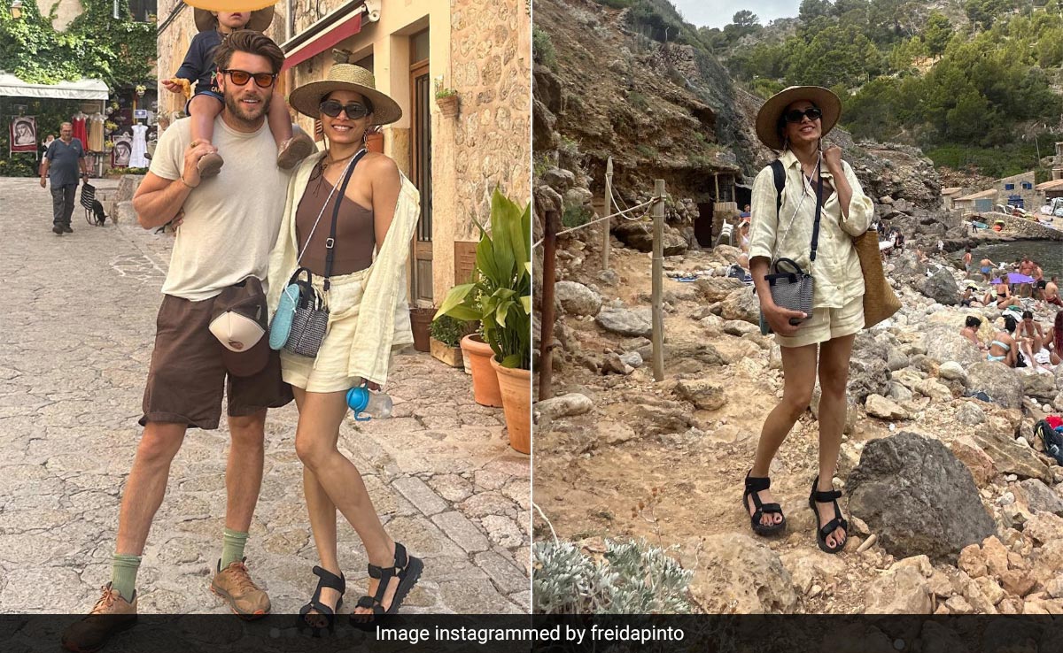 Freida Pinto's "Adventures" With Her "Favorite Boys" In Majorca Include Cobblestone Streets And Seaside Cliffs
