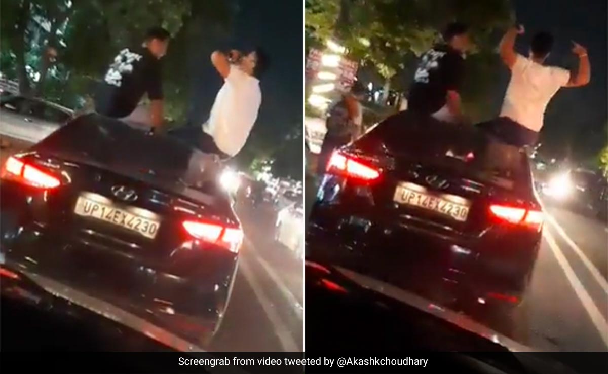 Watch: Men Caught Sitting And Drinking Atop Car In Ghaziabad, Fined Rs 10,000