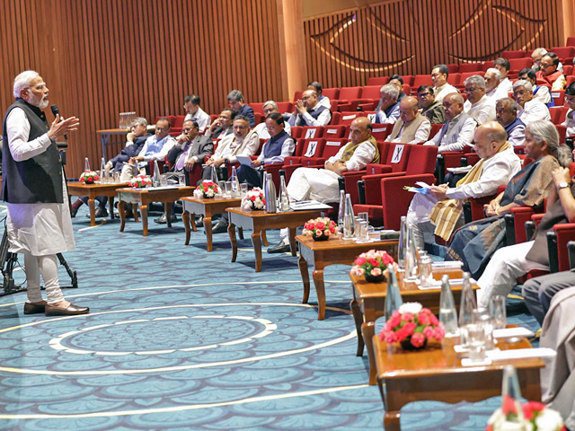 PM Modi Chairs Council Of Ministers Meet At Newly Built Convention Centre