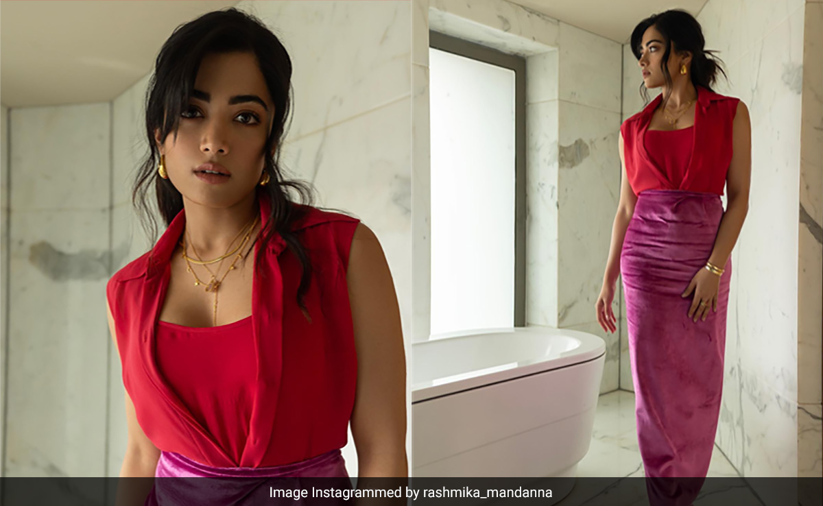 It's A Colourblocked Saturday For Rashmika Mandanna In A Two-Toned Dress