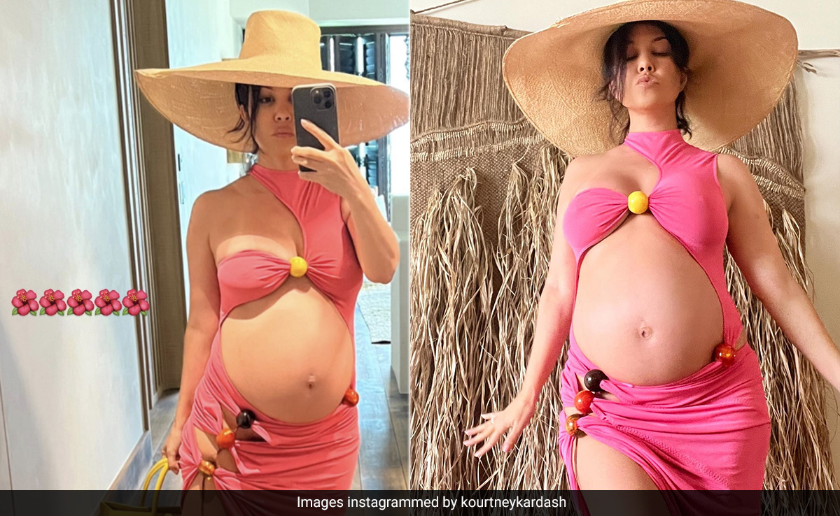 It's "Aloha" From Kourtney Kardashian And Her Baby Bump In A Pink Cutout Mini Dress And Straw Hat