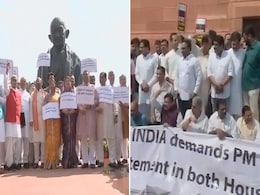 NDA-INDIA Face-off At Parliament's Gandhi Statue Over Crimes Against Women NDA-INDIA Face-off At Parliament's Gandhi Statue Over Crimes Against Women