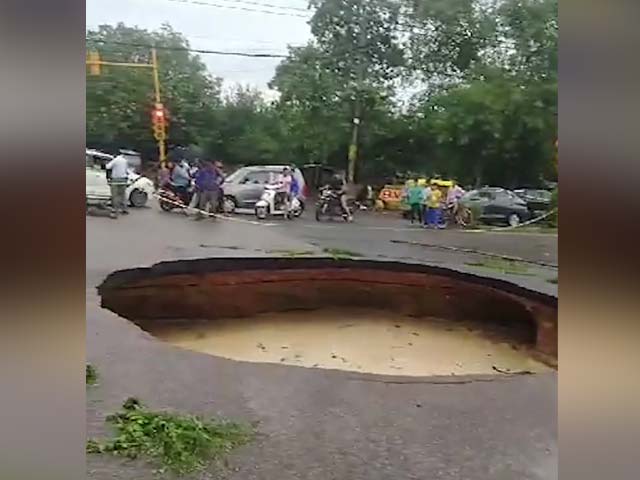 Video: Huge Crater Opens Up On Road In Delhi Amid Heavy Rain