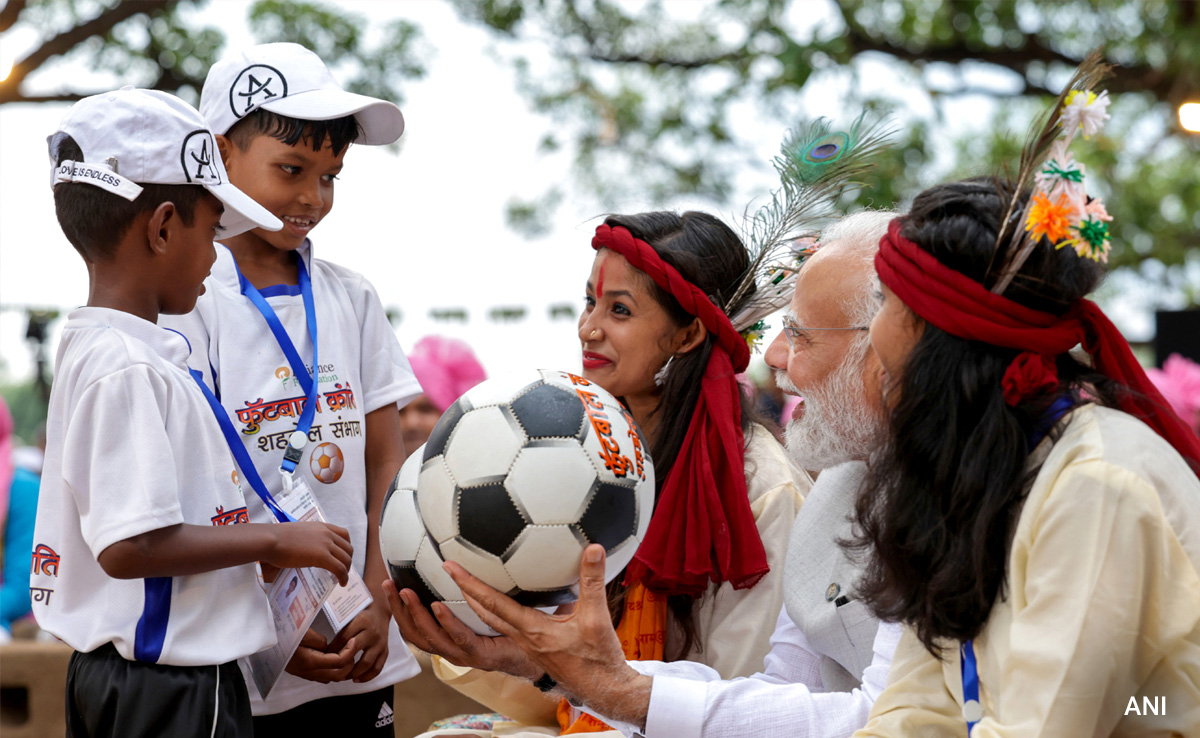 PM Interacts With Tribal Leaders, Young Football Players In Madhya Pradesh