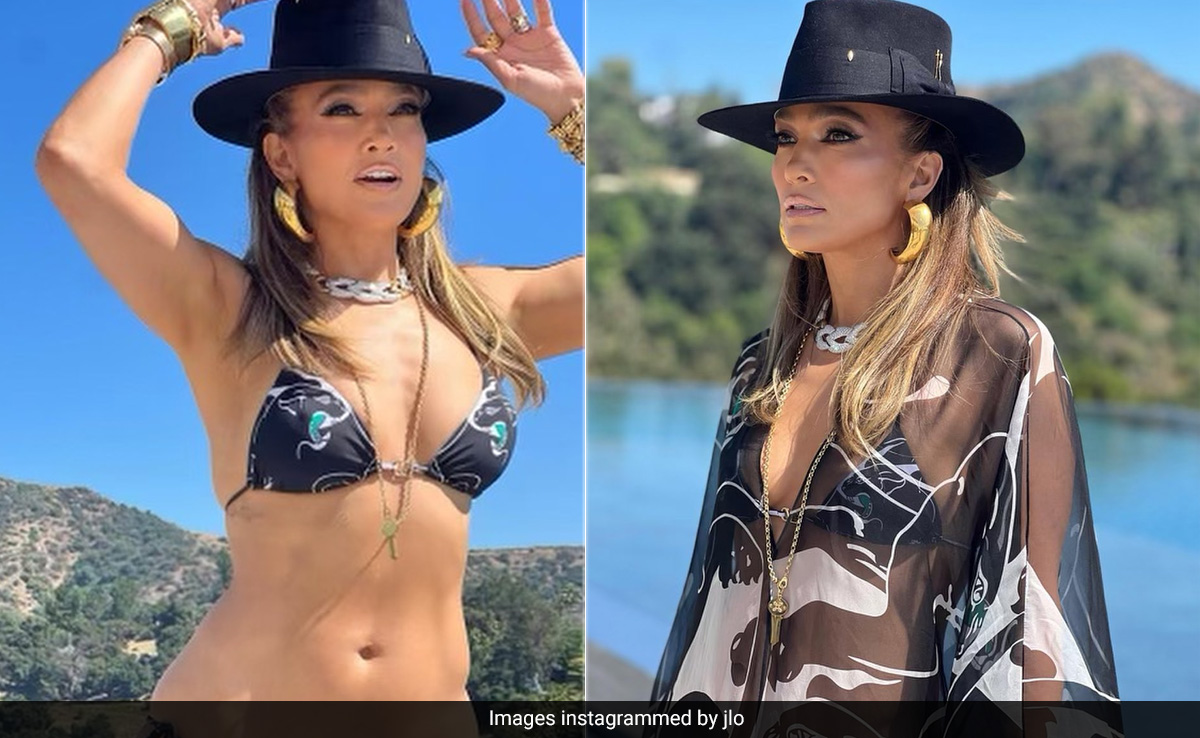 Jennifer Lopez Dances Her Way Into 54 In A Fierce Black Printed Birthday Swim Set