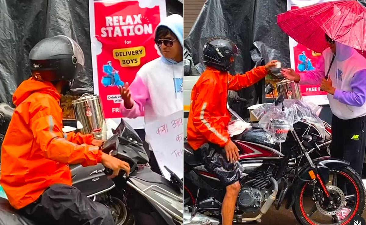 Vlogger Sets Up "Relax Station" For Delivery Agents Amid Heavy Rainfall And Waterlogging