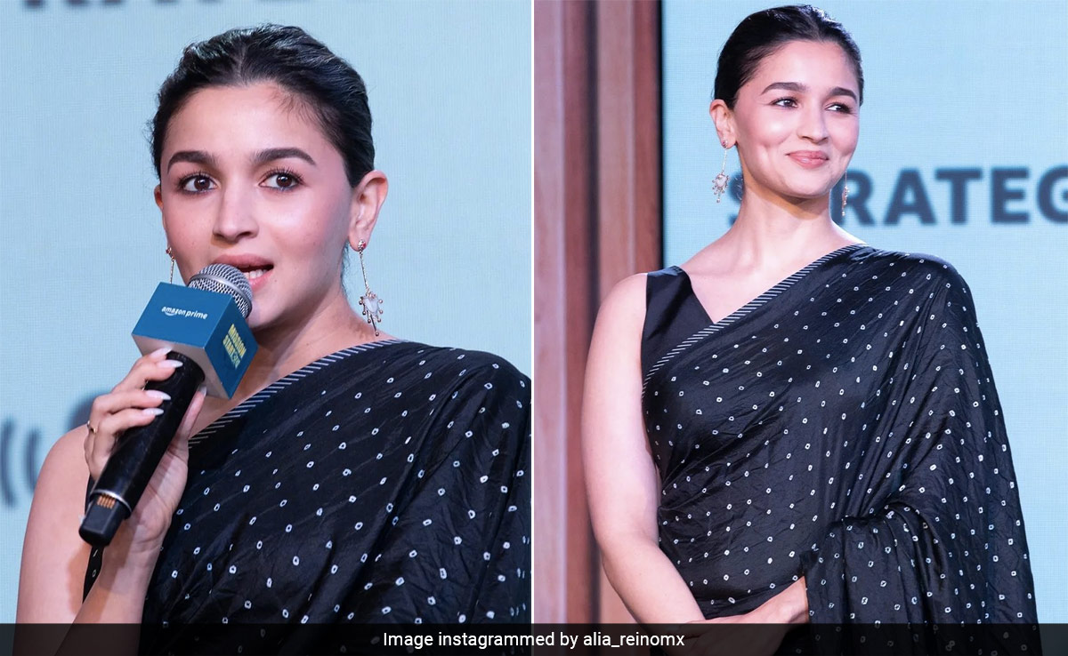Alia Bhatt Is A Picture Of Ethnic Grace In A Black Sleeveless Dotted <i>Saree</i>