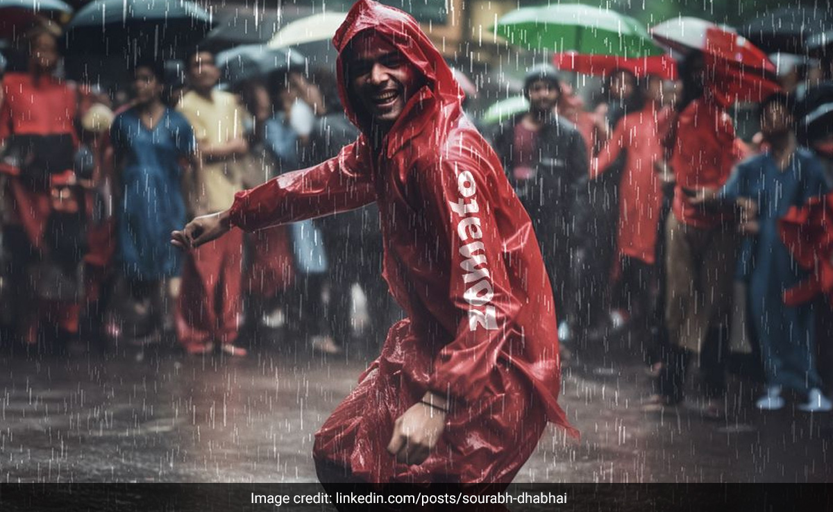 AI-Generated Pics Of Zomato Valets Dancing In Rain During Food Deliveries Go Viral