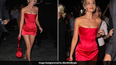 For London Premiere Of <i>Barbie: The Movie</i>, Margot Robbie Ditched  Bubblegum Pink For A Red Satin Corset Dress Costing Almost 2 Lakh