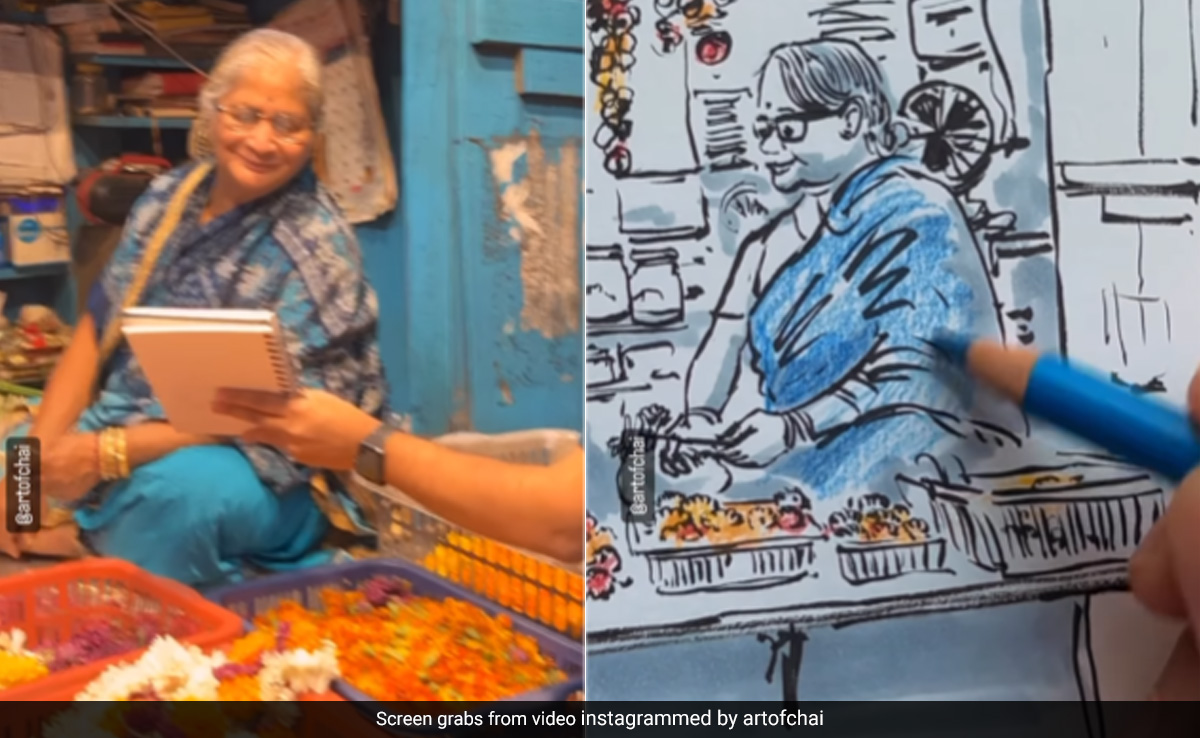 दुकान पर बैठकर फूल बेच रही थी बुजुर्ग महिला, आर्टिस्ट ने बना डाला अद्भुत स्केच, महिला की खुशी का ठिकाना नहीं रहा