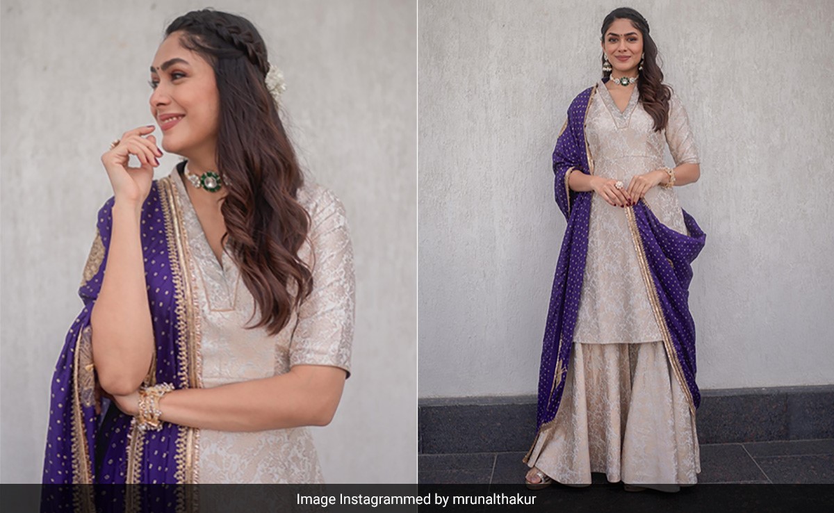 Mrunal Thakur's <i>Gajra</i> Makes A Comeback After A Year But We're Glad It Is Not The Same For Her Brocade <i>Sharara</i> Set