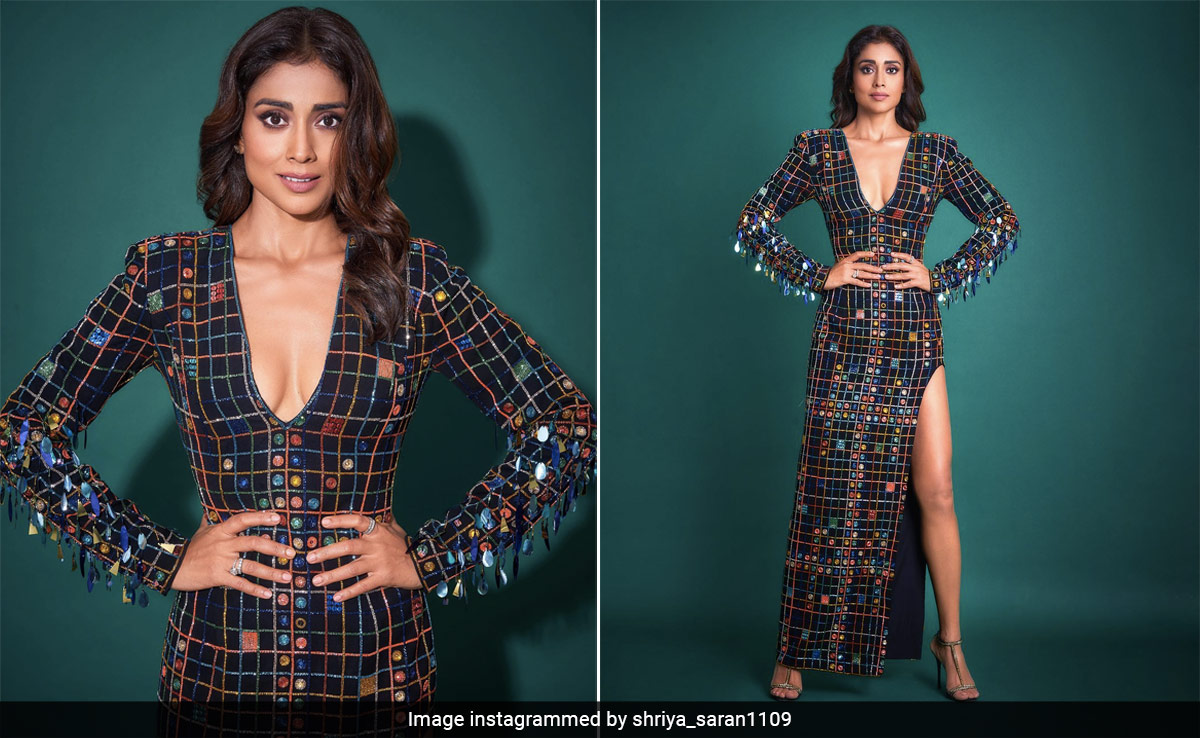 Shriya Saran's Checkered Embellished Manish Malhotra Gown Is When Geometry Stylishly Meets Poetry