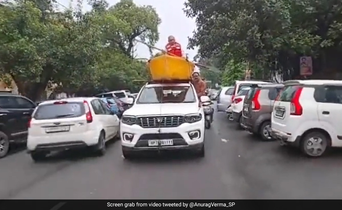 Watch: Man In Boat, Boat On Top Of SUV - UP MLA's Unique Protest In Kanpur