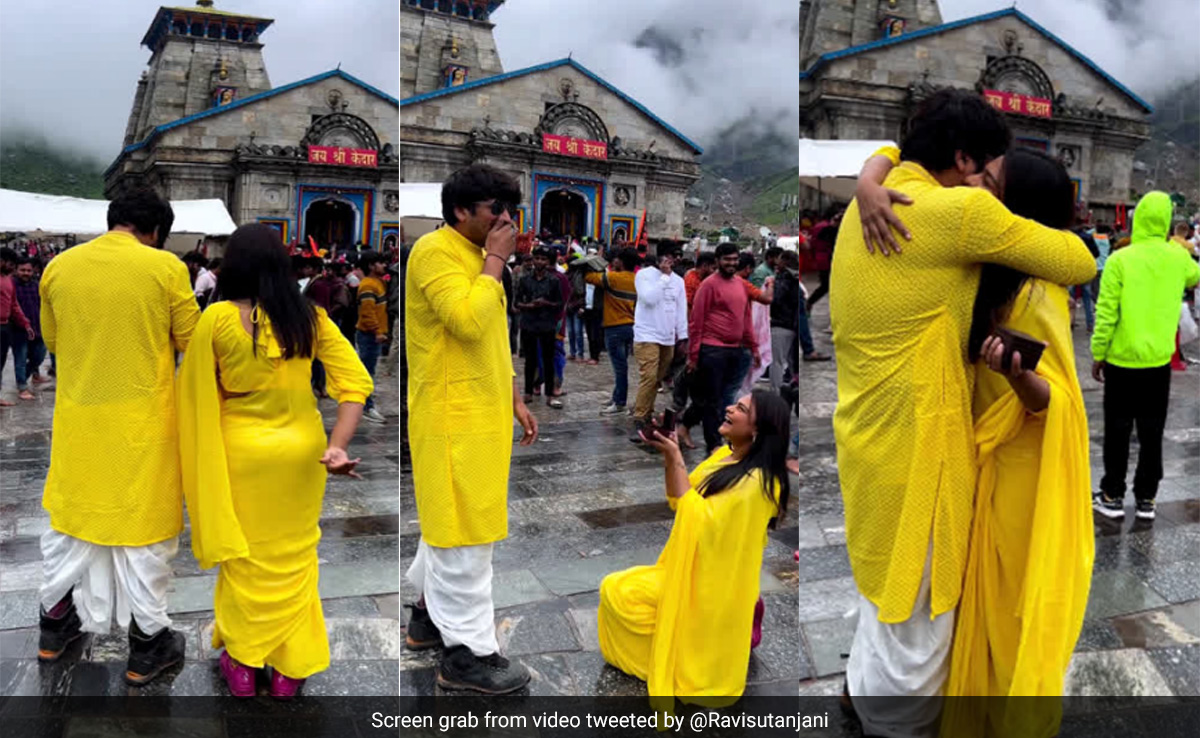 केदारनाथ धाम में घुटनों पर बैठकर 'राइडर गर्ल' ने बॉयफ्रेंड को अंगूठी पहनाकर किया प्रपोज