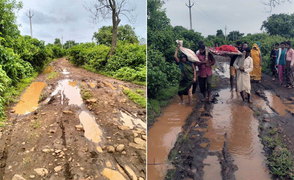 सीहोर : सड़क नहीं होने के कारण प्रेग्नेंट महिला को ले जाना पड़ा खटिया पर