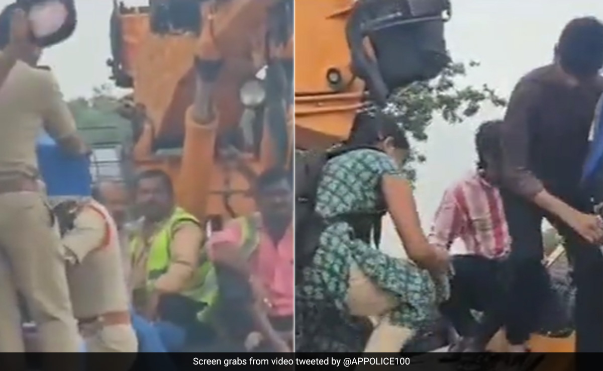 Watch: Andhra Cops Arrange A Crane To Help Students Reach Exam Centre Amid Floods